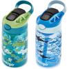 imageContigo Aubrey Kids Water Bottle with Silicone Straw and Spill Proof Lid 14oz 2Pack Whales ampamp Dragon Blue ampamp GreenDinos  Sharks