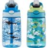 imageContigo Aubrey Kids Water Bottle with Silicone Straw and Spill Proof Lid 14oz 2Pack Whales ampamp Dragon Blue ampamp GreenDinos  Sharks