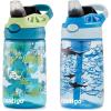 imageContigo Aubrey Kids Water Bottle with Silicone Straw and Spill Proof Lid 14oz 2Pack Whales ampamp Dragon Blue ampamp GreenDinos  Sharks