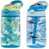 imageContigo Aubrey Kids Water Bottle with Silicone Straw and Spill Proof Lid 14oz 2Pack Whales ampamp Dragon Blue ampamp GreenDinos  Sharks