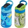 imageContigo Aubrey Kids Water Bottle with Silicone Straw and Spill Proof Lid 14oz 2Pack Whales ampamp Dragon Blue ampamp GreenWhales  Dragon