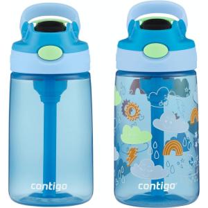 imageContigo Aubrey Kids Water Bottle with Silicone Straw and Spill Proof Lid 14oz 2Pack Whales ampamp Dragon Blue ampamp GreenBlue  Clouds
