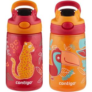 imageContigo Aubrey Kids Water Bottle with Silicone Straw and Spill Proof Lid 14oz 2Pack Whales ampamp Dragon Blue ampamp GreenCheetah  Toucans