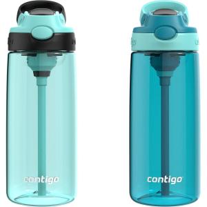 imageContigo Aubrey Kids Water Bottle with Silicone Straw and Spill Proof Lid 14oz 2Pack Whales ampamp Dragon Blue ampamp GreenJadeLicorice  JuniperJade