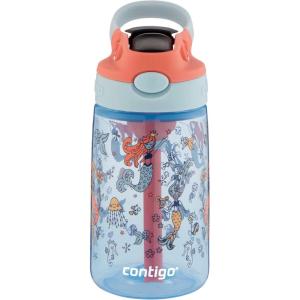 imageContigo Aubrey Kids Water Bottle with Silicone Straw and Spill Proof Lid 14oz 2Pack Whales ampamp Dragon Blue ampamp GreenMermaids