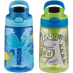 imageContigo Aubrey Kids Water Bottle with Silicone Straw and Spill Proof Lid 14oz 2Pack Whales ampamp Dragon Blue ampamp GreenWhales  Dragon
