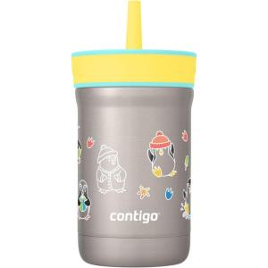 imageContigo Kids Leighton SpillProof Stainless Steel Paw Patrol Tumbler with Straw 12oz Beach Day GreenJade Vine Penguin Plunge GFX
