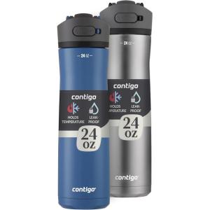 imageContigo 24oz Leakproof Stainless Steel Water Bottle with Straw ampamp Handle Dual Insulated for Cold ampamp Hot Drinks Pack of 2Blue CornStainless Steel w Licorice