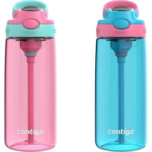 imageContigo Aubrey Kids Water Bottle with Silicone Straw and Spill Proof Lid 14oz 2Pack Whales ampamp Dragon Blue ampamp GreenAzaleaJade  Blue RaspberryAzalea