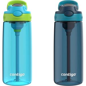 imageContigo Aubrey Kids Water Bottle with Silicone Straw and Spill Proof Lid 14oz 2Pack Whales ampamp Dragon Blue ampamp GreenBlue RaspberryCool Lime  BlueberryJuniper