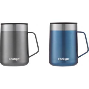 imageContigo Streeterville Stainless Steel Travel Mugs 14oz Stylish Duo Pack with SplashProof Lid VacuumInsulated Coffee Mugs with Handle ampamp Grip Base Dishwasher Safe  Licorice ampamp SaltSake  Blue Corn