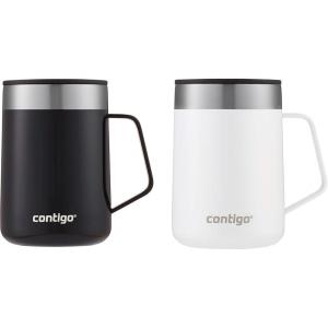 imageContigo Streeterville Stainless Steel Travel Mugs 14oz Stylish Duo Pack with SplashProof Lid VacuumInsulated Coffee Mugs with Handle ampamp Grip Base Dishwasher Safe  Licorice ampamp SaltLicorice  Salt
