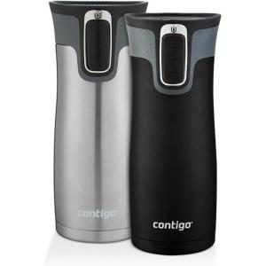 imageContigo West Loop Stainless Steel VacuumInsulated Travel Mug with SpillProof Lid 16oz 2Pack Very Berry ampamp Steel Colors Keeps Hot to 5h ampamp Cold to 12hStainless Steel Matte Black