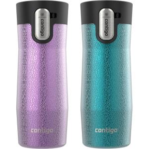 imageContigo West Loop Stainless Steel VacuumInsulated Travel Mug with SpillProof Lid 16oz 2Pack Very Berry ampamp Steel Colors Keeps Hot to 5h ampamp Cold to 12hCrystal Pansy Crystal Juniper