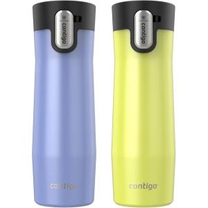 imageContigo West Loop Stainless Steel VacuumInsulated Travel Mug with SpillProof Lid 16oz 2Pack Very Berry ampamp Steel Colors Keeps Hot to 5h ampamp Cold to 12hAster Frosted Pearl Limelight Frosted Pearl
