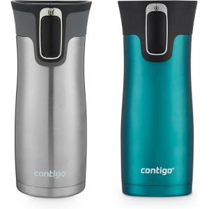 imageContigo West Loop Stainless Steel VacuumInsulated Travel Mug with SpillProof Lid 16oz 2Pack Very Berry ampamp Steel Colors Keeps Hot to 5h ampamp Cold to 12hSpirulina Stainless Steel