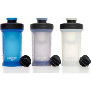 imageContigo Fit Shake amp Go 20 Shaker Bottle with LeakProof Lid 20oz Gym Water Bottle with Whisk and Carabiner Handle Dishwasher Safe Mixer Bottle 3Pack Blue Poppy amp Earl Grey amp Salt