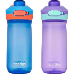 imageContigo Jessie Kids Water Bottle LeakProof Lid 14oz DishwasherSafe Fits Most Cup Holders 2Pack Blue PoppyCoral amp AmethystJadeBlue PoppyCoral  AmethystJade