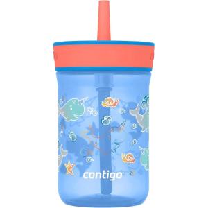 imageContigo Kids Leighton Straw Tumbler with SpillProof LeakProof Lid 14oz Blue PoppyNarwhalsBlue PoppyNarwhals