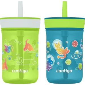 imageContigo Kids Leighton Straw Tumbler with SpillProof LeakProof Lid 14oz Blue PoppyNarwhalsLime  Juniper