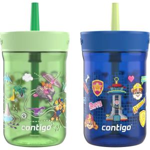 imageContigo Kids Leighton Straw Tumbler with SpillProof LeakProof Lid 14oz Blue PoppyNarwhalsPaw Patrol Pups  Dinos