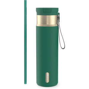 imageContigo SnapSeal 16 oz Stainless Steel VacuumInsulated Water Bottle with Leakproof AutoClose Lid StrawCompatible amp Carry Strap BPAFree amp LeadFree Dishwasher SafeDark Emerald Champagne