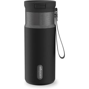 imageContigo SnapSeal 16 oz Stainless Steel VacuumInsulated Water Bottle with Leakproof AutoClose Lid StrawCompatible amp Carry Strap BPAFree amp LeadFree Dishwasher SafeLicorice Gunmetal